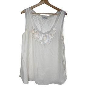Adam Lippes White Fringed Bib 100% Silk Sleeveless Blouse Women’s Size 10